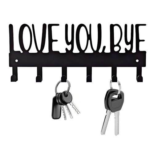 Tniytru Love You Bye Wall Key Holder with 6 Hooks - Black Key Rack Organizer for Wall Mounted, Key Hangers for Wall with Nails, Key Hooks for Entryway, Kitchen & Hallway
