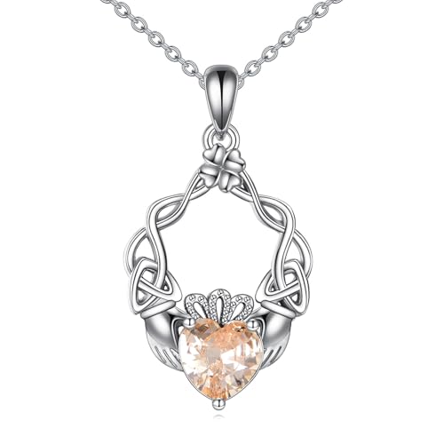 Collier Claddagh en argent sterling, le cadeau idéal avec pierre de naissance pour femme