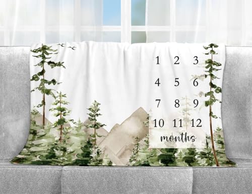 Image of Yuzioey Adventure Awaits Baby Milestone Blanket with Birth Stat Sign, Mountain Baby Growth Chart Monthly Blanket, Watch Me Grow Adventure Nursery for New Moms Shower(50 inchx40 inch)