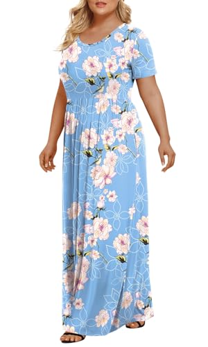 Image of LONGYUAN Women's Plus Size Maxi Dresses Summer Short Sleeve Casual Long Dress 2026 XL-6XL