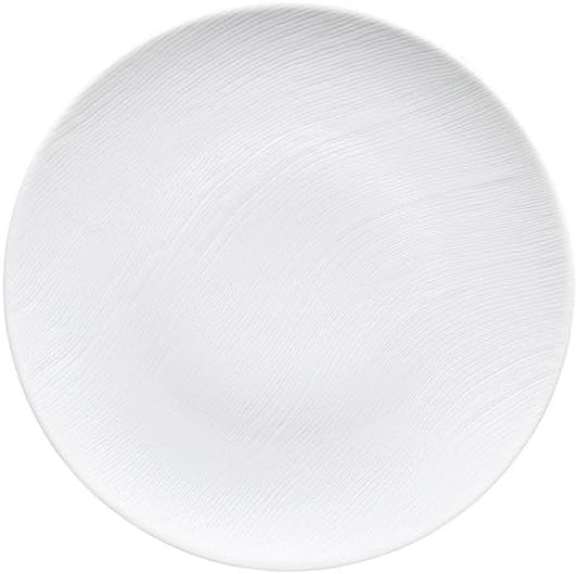DEGRENNE Rivage Round Dessert Plate - White Porcelain Plate for Appetizers, Pasta, Salad & Dessert, Serving Dish, Modern Dinnerware, Made in France - 9.5”