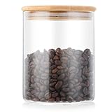 Dimeho 800 ML/ 27 FL Oz Glass Food Storage Containers Clear Storage Jar Canister with Wood Lid Clear Decorative Organizer Bottle for Serving Coffee Bar Tea Sugar Candy Cookie Spice