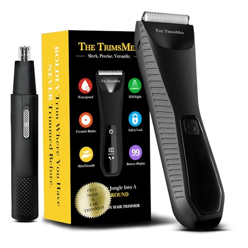 The TrimsMen Ball Trimmer, Manscape, Body Trimmer, Groin Trimmer, Pubic Trimmer, No Nicks, No Razor Burns, Waterproof, Body Shaver, Electric Hair Trimmer, Ceramic Blades Clipper, Free Nose Trimmer