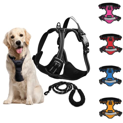KODGE Dog Harness Medium Dog UK with 5FT Dog Lead - Dog Harness No Pull Harness for Dogs Soft Comfortable No Choke Padded Adjustable Pet Harness with 2 Leash Clips Reflective Pet Vest Harness