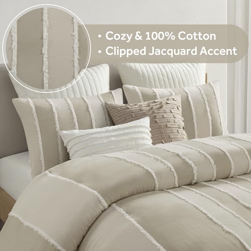 Image of Ink+Ivy King Duvet Cover Set Boho Duvet Covers Stripes, Clipped Jacquard, Cotton Duvet Cover for King Size Bed, All Season Lightweight King Bedding Cover & Shams, Shay, King /Cal King, Taupe 3 Piece