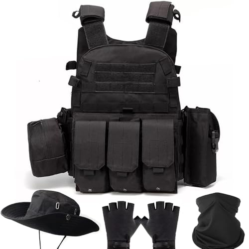 SANYETS Airsoft Vest,Tactical Molle Vest with Pouches,Cap,Gloves,Balaclava for Military Costume,Men's Airsoft Tactical Gear