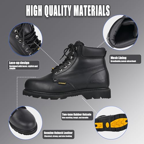 Work Boots for Men, Steel Toe, Leather, Oil, Slip and Heat Resistant Heavy Duty Wide Industrial & Construction Safety Boots, US 7-17 M & W2