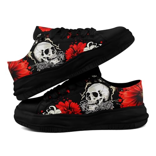 Gothic Skull Canvas Sneakers Unisex Lace-Up Punk Shoes for Streetwear, Casual Walking or Halloween4