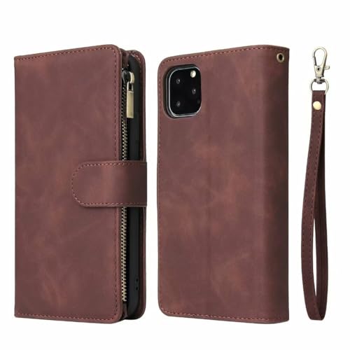 Étui portefeuille iPhone 14 Pro marron foncé coque arrière magnétique en cuir