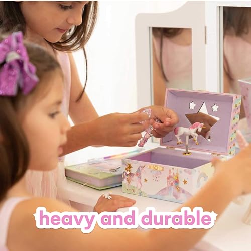 Jewelkeeper Musical Jewelry Box for Girls with Spinning Unicorn, Glitter Rainbow and Stars Design Music Box for Necklace, Earrings, and Accessories, Plays The Beautiful Dreamer Tune - Image 6