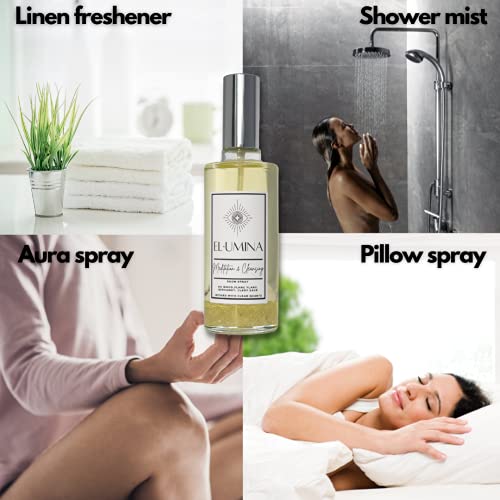 Elumina 100ml Meditation & Cleansing Room, Pillow and Aura Sprays Infused with Clear Quartz. (Ho Wood, Ylang Ylang… - Image 5