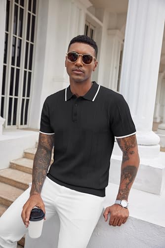 Image of COOFANDY Mens Knit Polo Shirts Short Sleeve Ribbed Textured Polo Shirt Lightweight Casual Golf Shirts Collared T Shirt