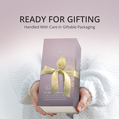 Luxury Candle & Reed Diffuser Set - 6.8 Fl Oz Peony Lychee Reed Diffuser + 6.5Oz Soy Wax Scented Candle & Lid - 6 Diffuser Sticks - Long Burn Time #TOP7