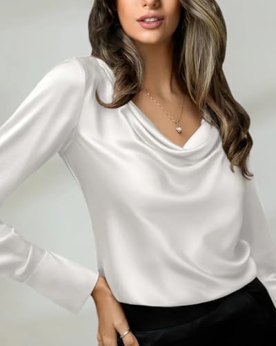 Women’s 25 Momme Cowl Neck Silk Blouse – Long Sleeve Washable Silk Charmeuse Top for Work or Evening2