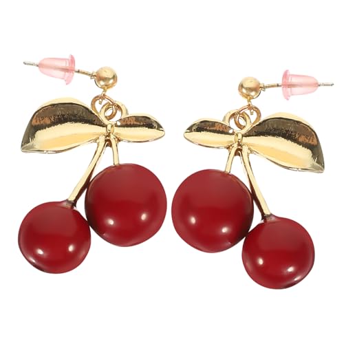 VALICLUD 1 Par Pendientes De Botón De Granate Oro Tachuelas Pendientes De Cereza Colgado Perla Semental Bonita Decoración Para Las Orejas Orejeras Colgantes De Cereza Aguja De Plata 925