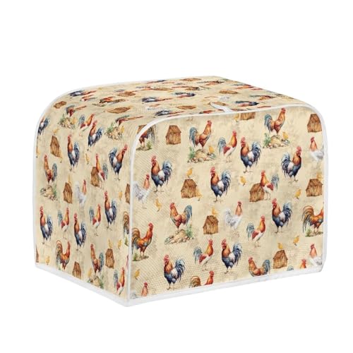Image of Toaster Dust Cover 2 Slice, Microwave Toaster Oven Grill Cover Stain Resistant Dustproof Kitchen Small Appliance Cover with Top Handle for Kitchen, Farm Rooster Chick