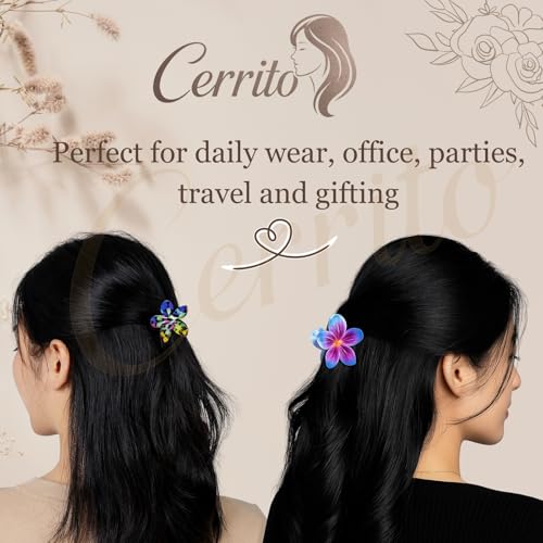 Image of Cerrito 6 Pcs Small Flower Hair Claw Clips for Women & Girls - Colorful Durable Nonslip Clamps with Strong Hold for Thick & Thin Hair, Neutral Mini Hair Accessories for Everyday Styling (Multicolor)
