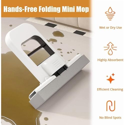 Image of PRM Mini Foldable Desktop Mop, Portable Cleaning Sponge Mop, Wet and Dry Use Self Cleaning System Short Mops, Mini Lazy Hand Wash Short Device for Kitchen & Small Spaces [ Multicolor Pack of 1 ]