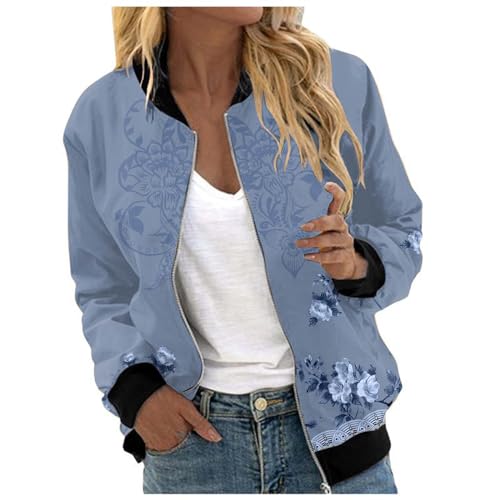 Womens Bomber Jacket Lightweight Long Sleeve Coat Casual Zip Up Jacket - image 1