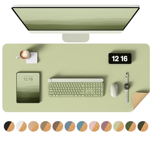 Image of YSAGi Double-Sided Desk Pad, 31.5 inchx15.7 inch Leather Desk Mat, Eco Cork Desk Pad Protector,Large Mouse Pad,Waterproof Desk Blotter for Office /Home (Matcha Green /Cork)