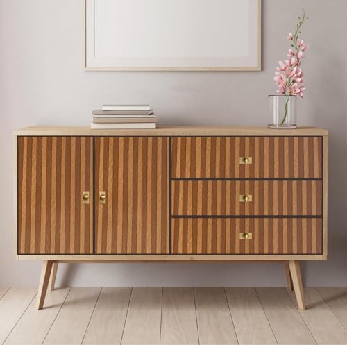Image of HOME13 Marble Wallpaper Self Adhesive Wallpaper Waterproof Marble Sticker Removable Wallpaper Kitchen Cabinet Countertop (Brown Fluted Wood, 2 Feet x 10 Feet)