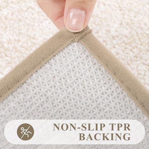 Pauwer Bathroom Rugs Sets 3 Piece Bathroom Shower Rugs with U-Shaped Contour Toilet Mat Absorbent Microfiber Plush Bath Mats Non Slip Bath Rugs Machine Washable Shaggy Bath Floor Mats, Light Beige