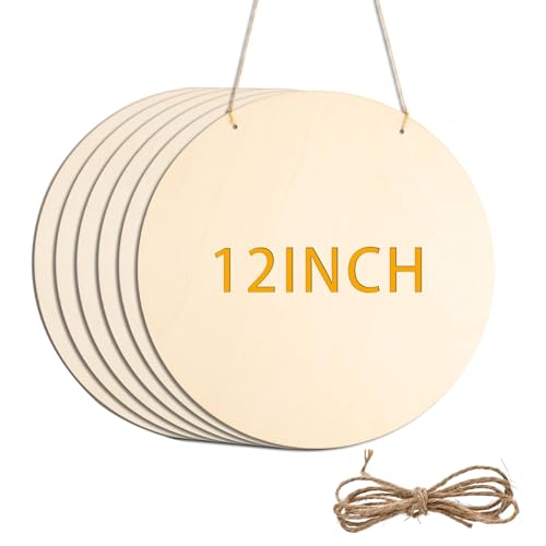 shuielai 6 Pack Round Wooden Discs Unfinished Wood Circles for Crafts DIY Projects Painting Holiday Decorations Wooden Door Hanger Signs 12 Inch