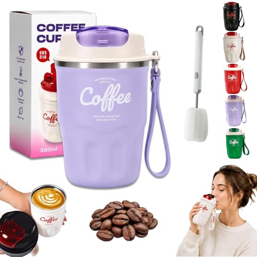 Image of Coffee Vacuum Flask, 12oz Durable Insulated Tumbler Built-in LED Temperature Display, 316 Stainless Steel Travel Coffee Mug for Home, Office, And Outdoor Use (Standard version-Purple)