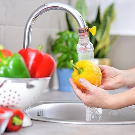 Image of Kitchen Tap Extender Shower Head for Sink, 360 Rotating Faucet Spray Nozzle, Water Saving Splash Filter Regulator for Bathroom & Kitchen Tap, Adjustable Plastic Tap Extension Attachment