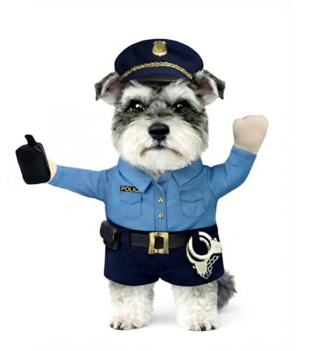 POPERIE Police Officer Pet Costume with Radio Hat and Toy Handcuffs - Small Breed Dog Funny Clothes Outfit Apparel (Small)
