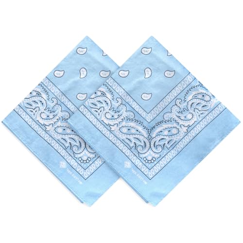 ZENO Bandana Azul Claro – 100% Algodón & Fibra Natural – Pañuelo Cabeza Hombre y Mujer Sin Poliéster – Suave, Resistente & Lavable – Bandana Hombre y Mujer – Unisex & Niños - 2 Pack