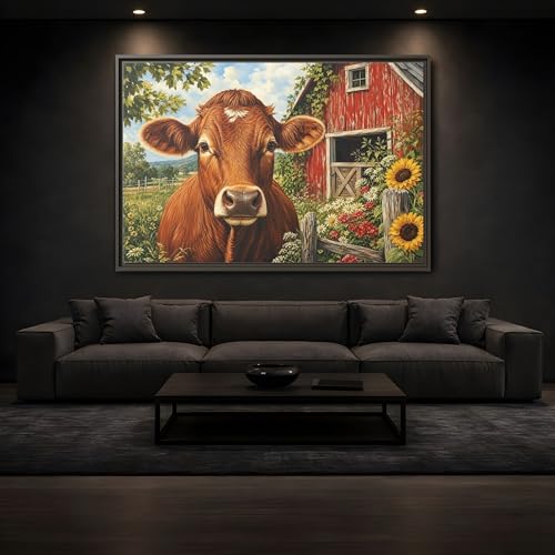 Tableau vache marron 60x40 pour salon chaleureux au-dessus du canapé - 3