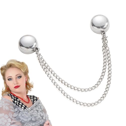 磁気衣類クリップ、多機能マグネット衣類クリップ チェーン 袖、チェーン付き金属製マグネット式衣類スナップクリップ、tシャツクリップ、強力マグネット式 衣類用 ボタン、ズボン ブラウス トップス ドレス 肩 襟 裾 袖口 背中固定用、取り外し可能、女性服クリ