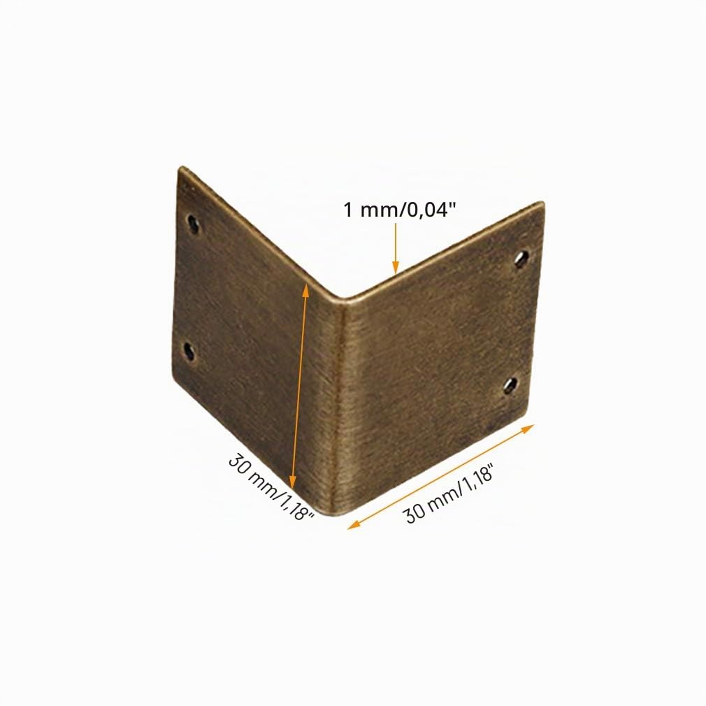 Lot de 8 protections d'angle en laiton pur à angle droit de 90 degrés en bois de camphre, protection de bord antique (30 x 30 mm)