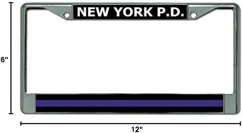 New York P.D. Thin Blue Line Chrome License Plate Frame