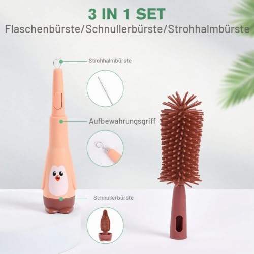 Vicloon Baby Flaschenbürste Set, 3 in 1 Silikon Babyflaschenbürste für Babyflaschenbürste und Sauger, BPA-frei… – Ansicht 4