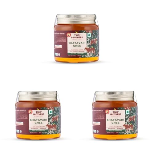 Image of TWO BROTHERS ORGANIC FARMS - A2 Ghee (Shatavari) 250Ml | Cultured Cow Desi Ghee | Curd-Churned Bilona Ghee | Pure, Natural, and Healthy | Grass-Fed A2 Gir Cow Ghee (Pack of 3)