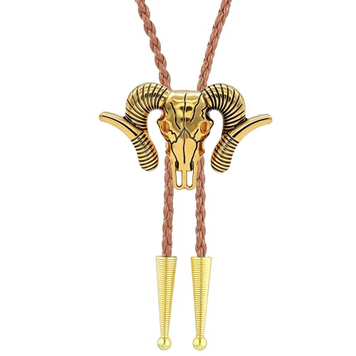 Image of Jeilwiy Bolo Tie for Men Western Cowboy Tie Necklace Gold Bolo Tie Leather Necktie Halloween Tie Accessories for Women