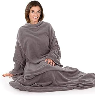 Autumn Faith Wrap Around Blanket With Sleeves Cosy Soft Plush Fleece - Dark Grey