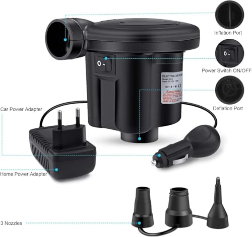 Elektrische Luftpumpe Pumpe mit 3 Luftdüse 2 in 1 Aufblasen und Entleeren Elektropumpe Power Pump für Aufblasbare Luftmatratze Matratze Kissen Bett Boot Schwimmring 2
