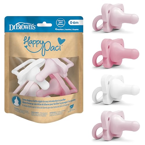 Dr. Brown's HappyPaci Silicone Pacifier, Pink and White, 0-6m, 4-Pack