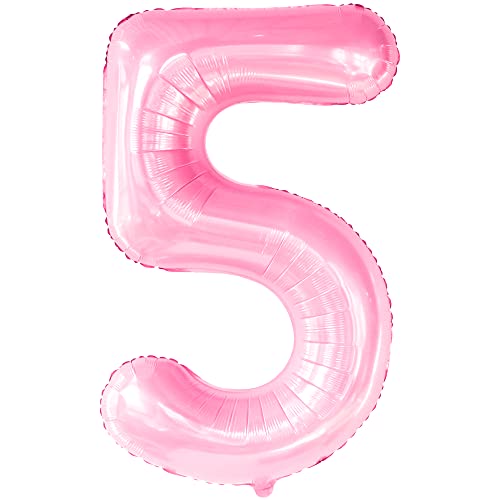 Image of KatchOn Light Pink Balloon Number 5-40 Inch | Light Pink Number 5 Balloon