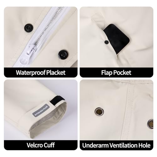 Image of Men's rainproof jacket with hood, waterproof, lightweight, activity long women's multi-functional raincoat, Large, Beige