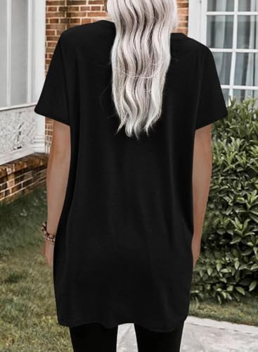 Naggoo Womens Short Sleeve Tunic Tops for Leggings Summer Casual Long Shirt with Pockets Floral Print T-Shirts2