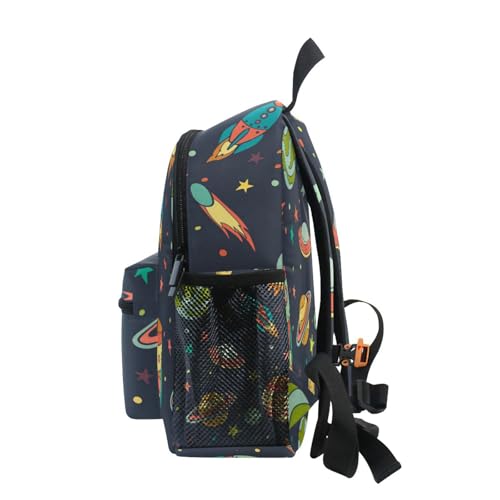 OREZI Cute Kids Back Pack Cartoon Universe Ufo Planet Rocket Todder Backpack Lightweight Preschool Kindergarten Book Bag Practical and Durable Daycare Bag for Travel,Toys4