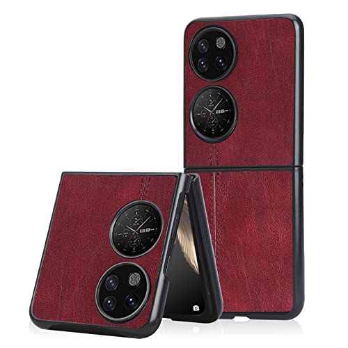Jiajihua Funda Compatible con Huawei P50 Pocket 4G,Compatible con Huawei P50 Pocket 4G BAL-AL00 BAL-L49 [PU Textura de Cuero] [PU+PC+TPU] Funda Protectora de cámara 3 en 1 Red