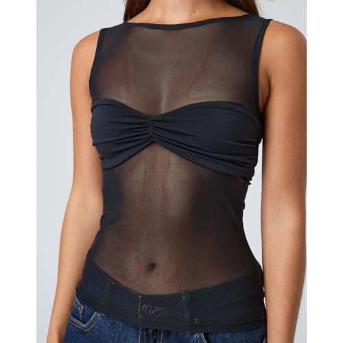 Giraropa Sheer Mesh Top for Women Summer Sleeveless Crew Neck Slim Fit Tank Tops Sexy See Through Blouse Shirt2