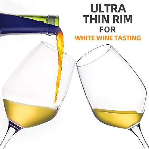 Fawles Crystal White Wine Glasses Set Of 6, 15 Ounce Laser Cut Rim Stemmed Clear Chardonnay Wine Glass Set, Housewarming/Anniversary/Wine Gift Set #TOP3