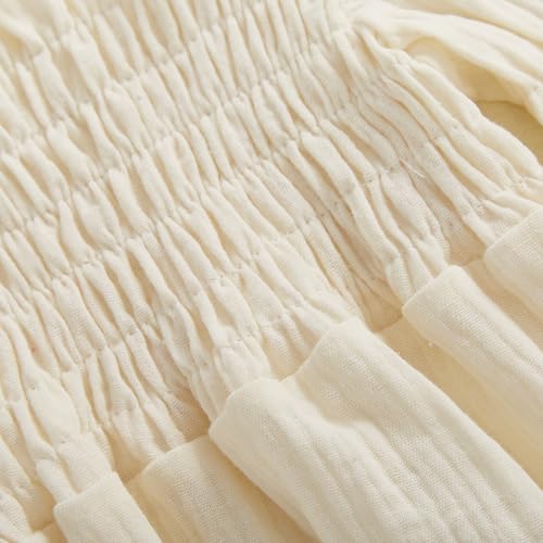 Smocked Baby Girl Clothes Newborn Bubble Romper Solid Linen Long Sleeve Onesie and Headband Cute Photography Outfits4