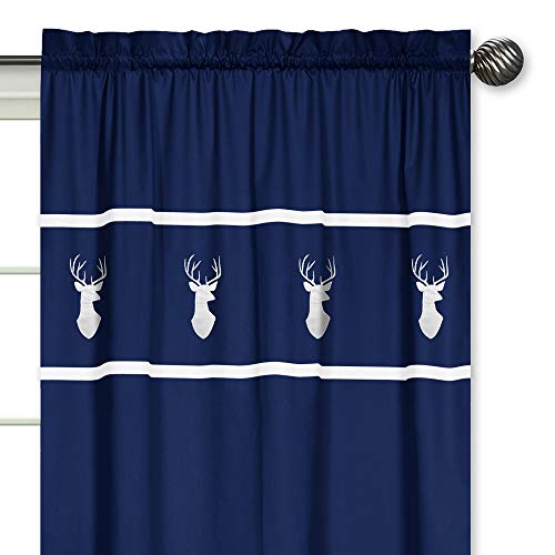 Sweet Jojo Designs Navy White Deer Boys Bedroom Decor Window Treatment Panels For Navy Blue, Mint And Grey Woodsy Collection - Set Of 2 #TOP2